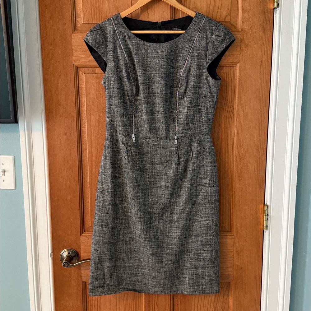 Tahari ASL Size 4 Women's Gray Cap Sleeve Sheath Dress